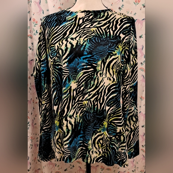 Y2K Kim Roger's Rainbow Zebra Long Sleeve Cotton Knit Tee Shirt Top SZ XL - Picture 1 of 5